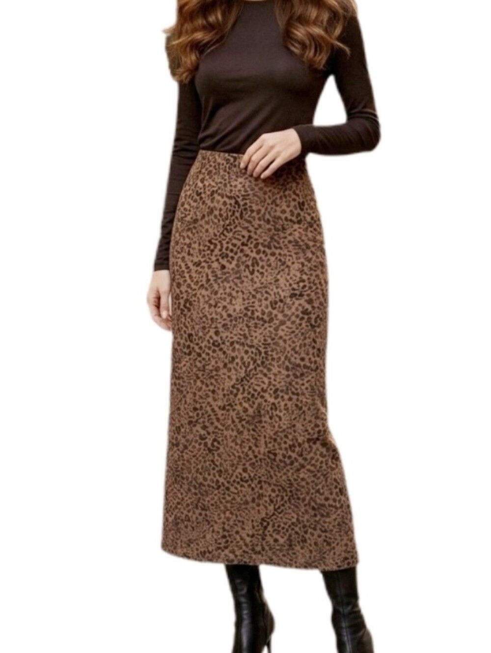 A New Day Leopard Print Midi Skirt Brown S